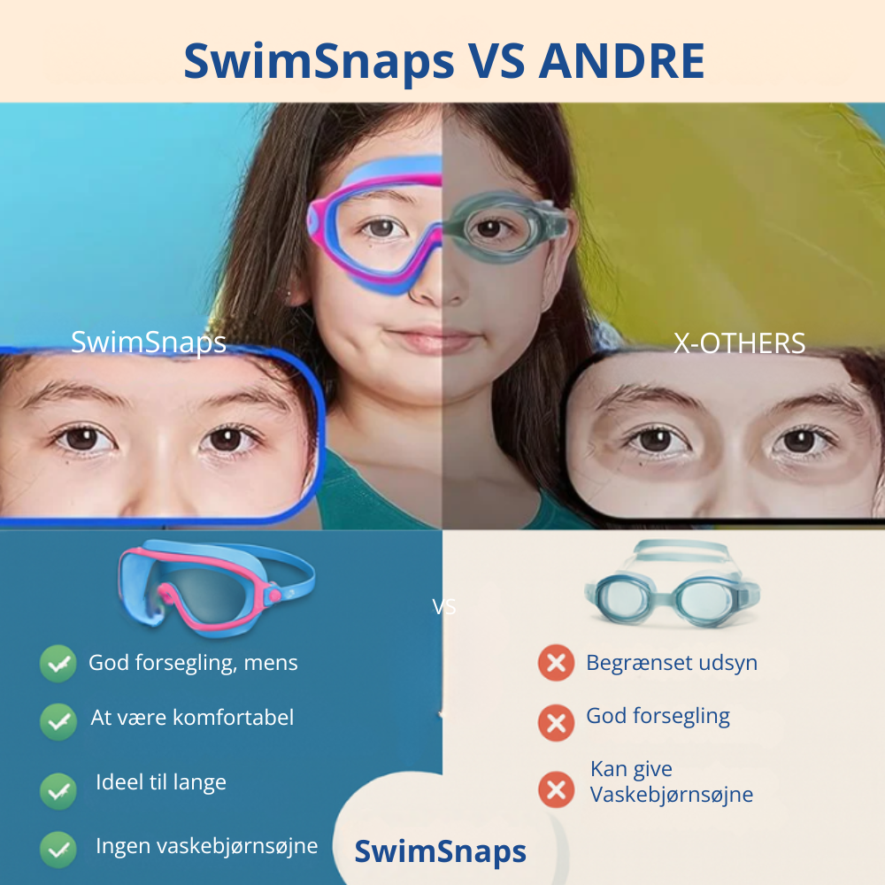 SwimSnaps™ | Børnevenlige svømmebriller uden træk i håret og tårer i øjnene