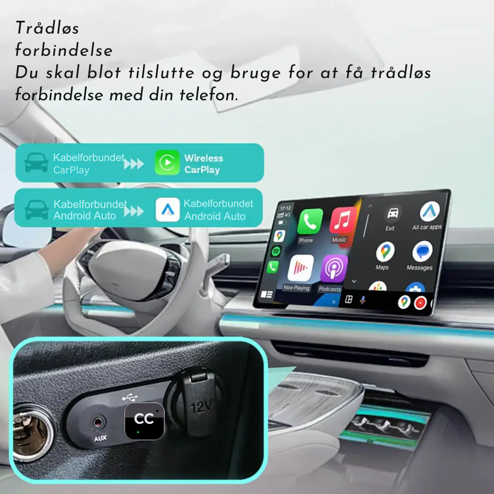 CastCube™ | Plug & Play USB-enhed til øjeblikkelig CarPlay og Android Auto i din bil