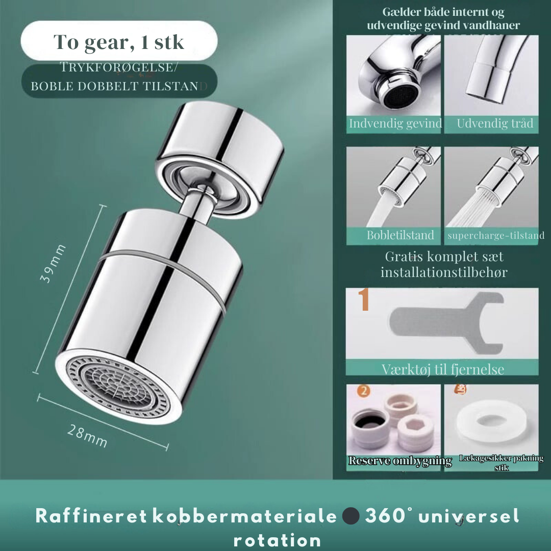 FlexiFlow™ | 360° Vandhane-forlænger – Fleksibel og praktisk vandstrøm til enhver vask