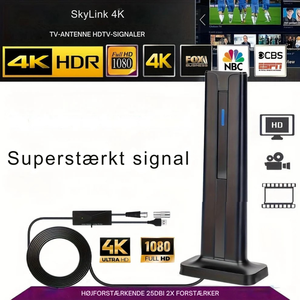 SkyLink™ 4K | Få gratis HD-kanaler uden kabel, smart-tv eller Wi-Fi