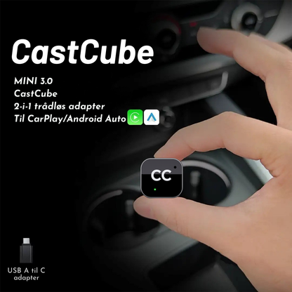 CastCube™ | Plug & Play USB-enhed til øjeblikkelig CarPlay og Android Auto i din bil