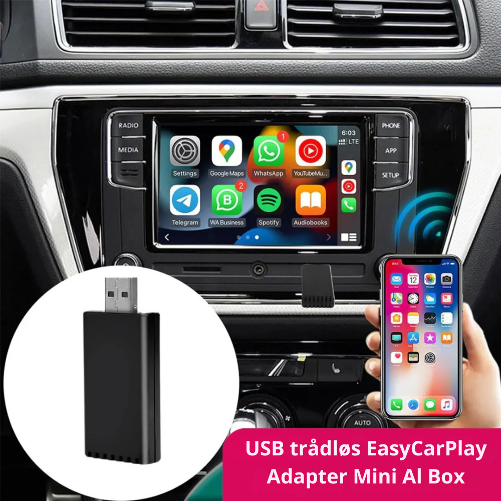 EasyCarPlay™ | Trådløs Apple CarPlay & Android Auto | USB-A & USB-C