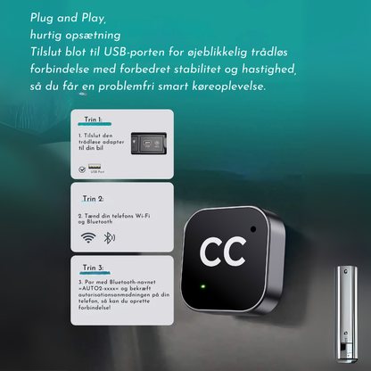 CastCube™ | Plug & Play USB-enhed til øjeblikkelig CarPlay og Android Auto i din bil