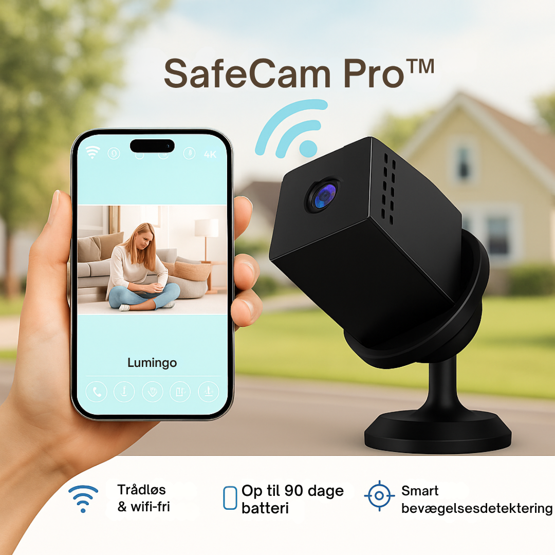 SafeCam Pro™ | Mini WiFi sikkerhedskamera – uden kabler eller dyr installation