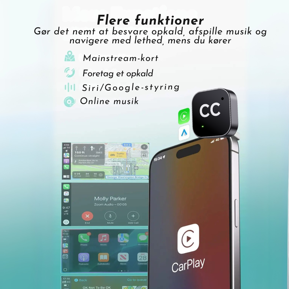 CastCube™ | Plug & Play USB-enhed til øjeblikkelig CarPlay og Android Auto i din bil