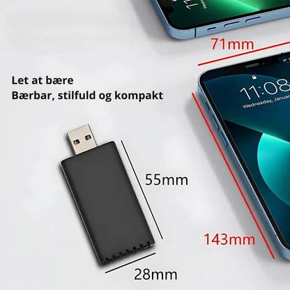 EasyCarPlay™ | Trådløs Apple CarPlay & Android Auto | USB-A & USB-C